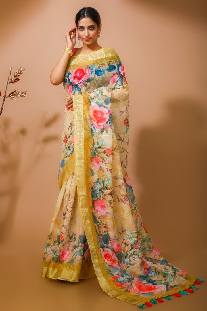 Flourious Designer Digital Sequence Saree for women with Digital Floral Print Work