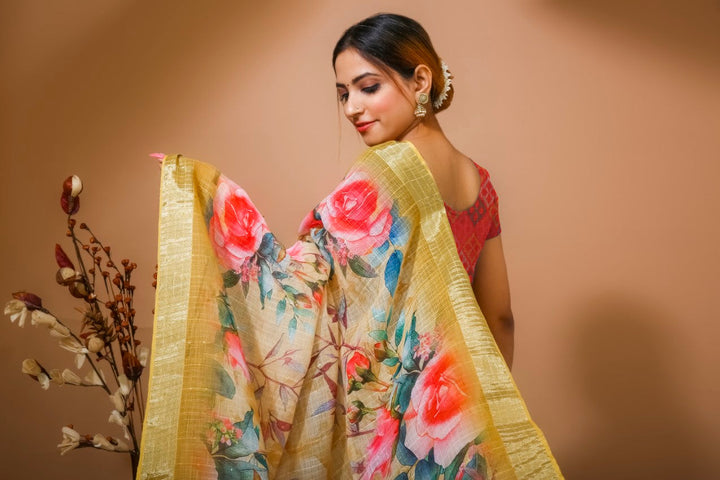 Flourious Designer Digital Sequence Saree for women with Digital Floral Print Work