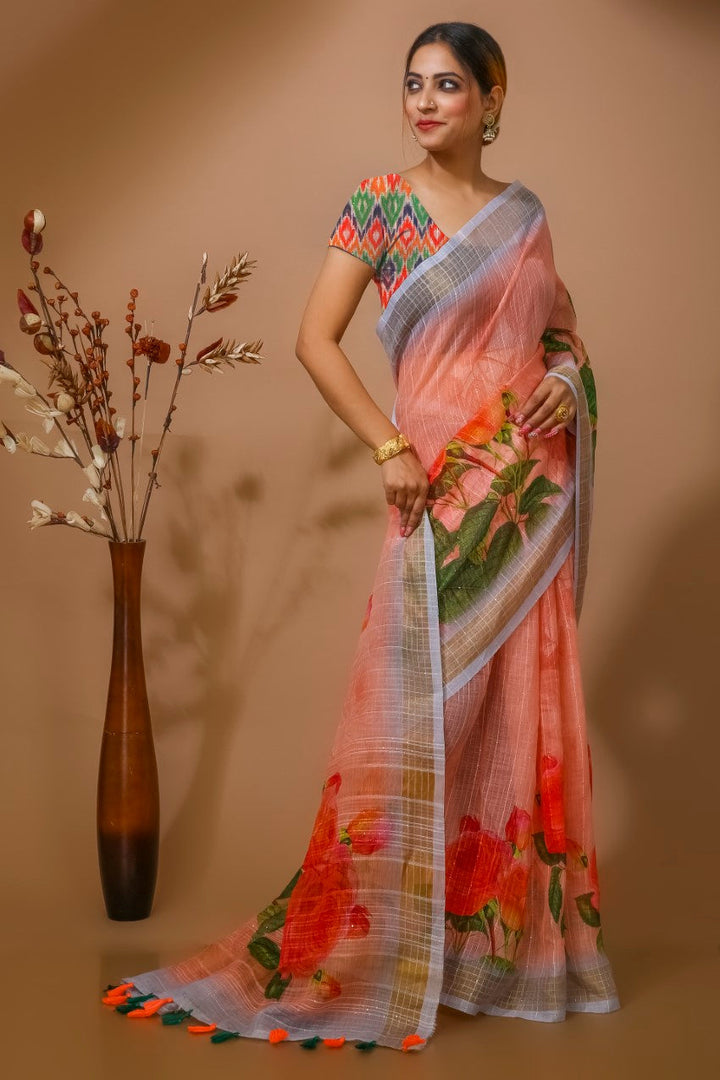 Flourious Designer Digital Sequence Saree for women with Digital Floral Print Work